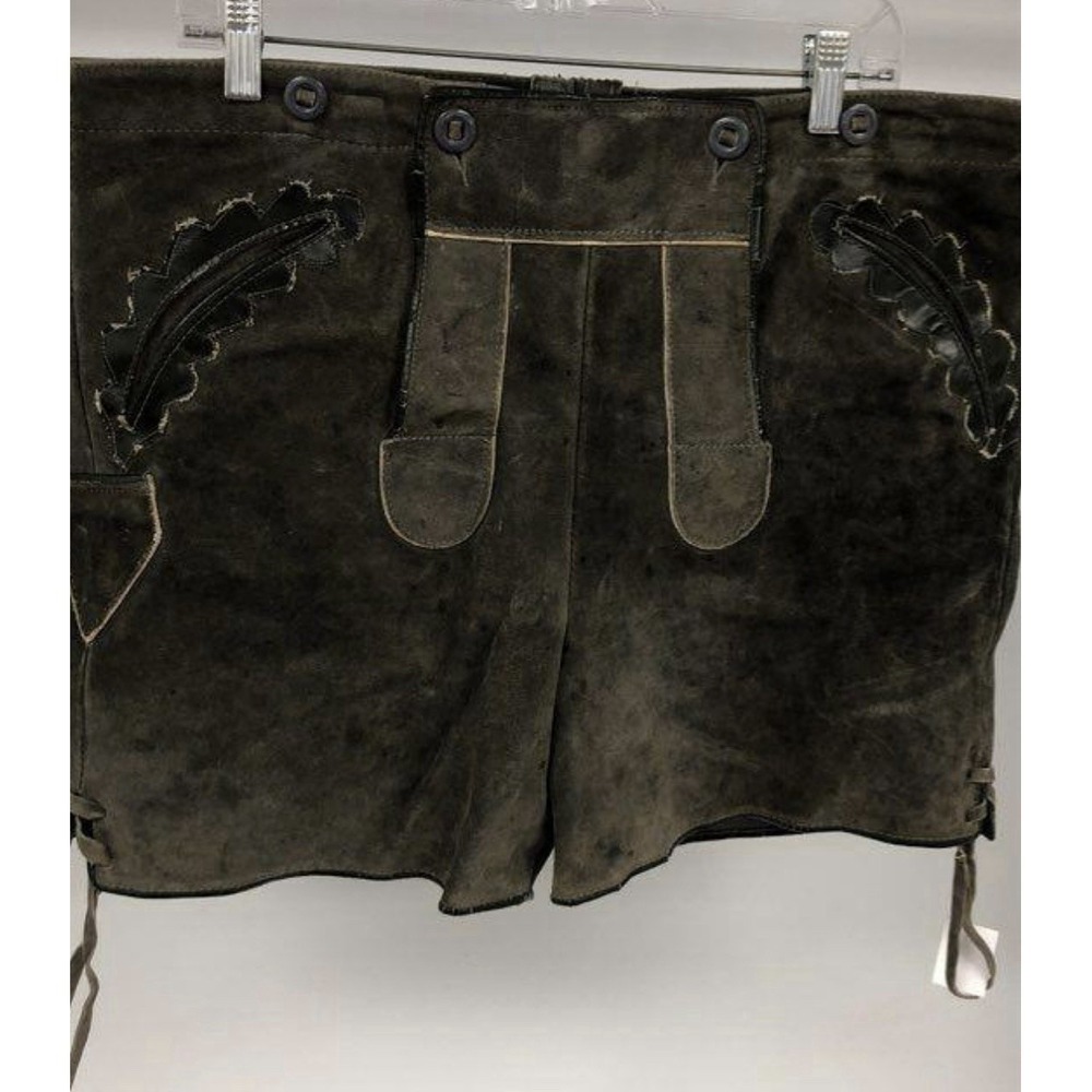 Hederhosen Men's Brown Leaf Shorts W39x19 Leather Shorts for Men Genuine Leather